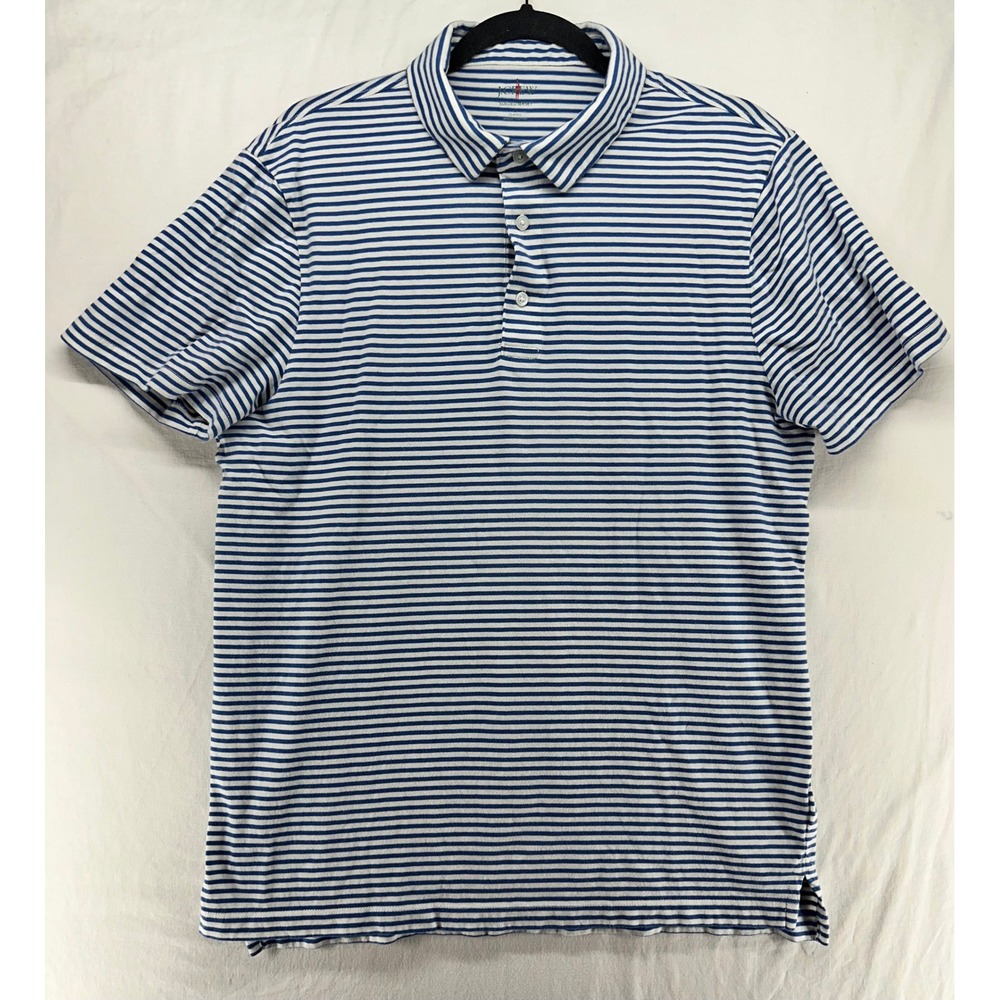 J.Crew Sueded Jersey Polo Shirt Mens Large Blue White Striped Classic Fit Cotton
